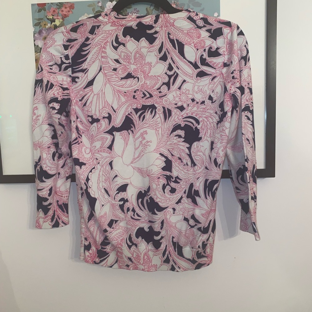 🌸 Talbots Floral Beaded Button-Front Cardigan | Pink Blue White | XS 🌸 - Picture 4 of 10